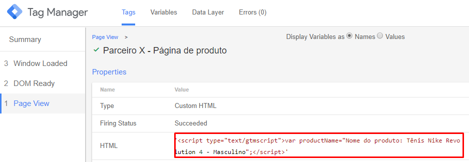 Tag do Google TagManager a partir de Pageview