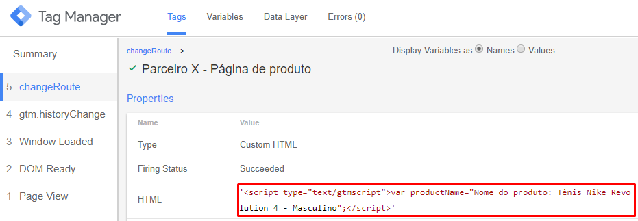 Tag do Google TagManager a partir de customEvent